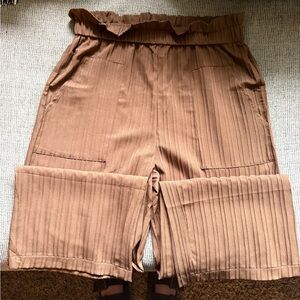 Brown Pleated Wide-Leg Pants